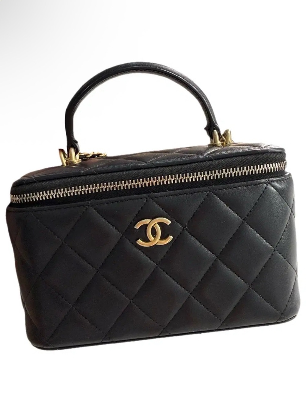 CHANEL Black Quilted Leather Vanity Bag
